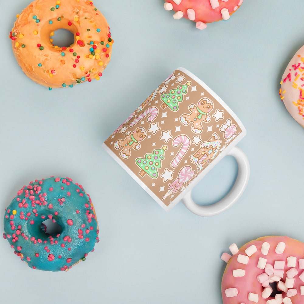 Kawaii Christmas White Glossy Mug (Coffee Latte)