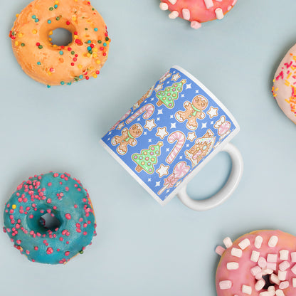 Kawaii Christmas White Glossy Mug (Blueberry Candy)
