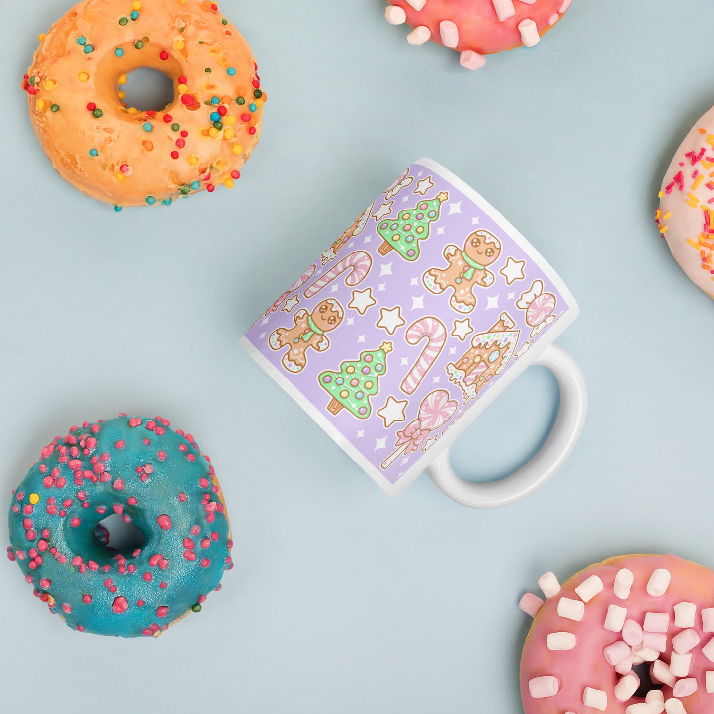 Kawaii Christmas White Glossy Mug (Sugar Plum)