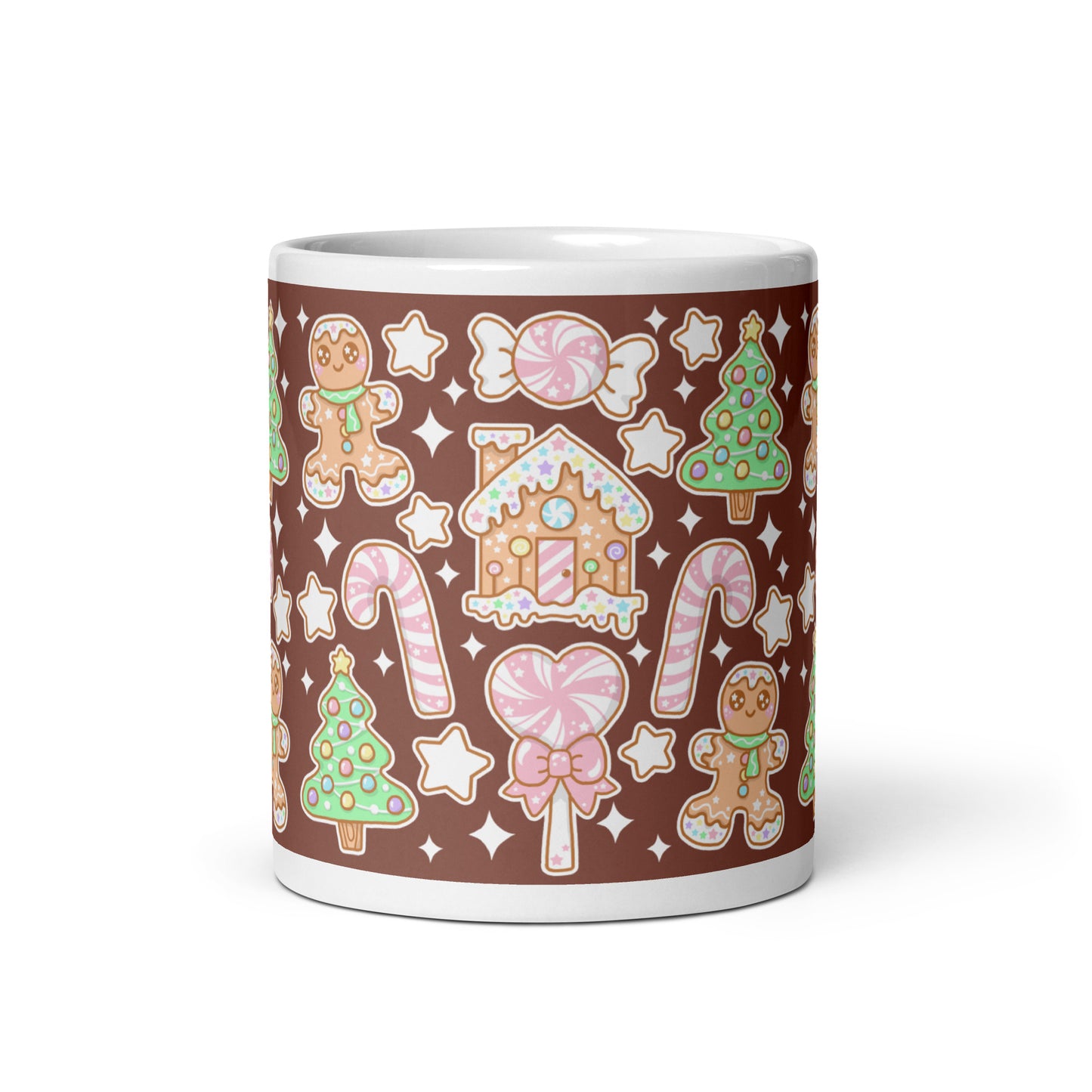 Kawaii Christmas White Glossy Mug (Chocolate Cocoa)