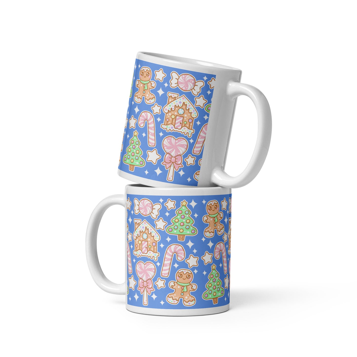 Kawaii Christmas White Glossy Mug (Blueberry Candy)