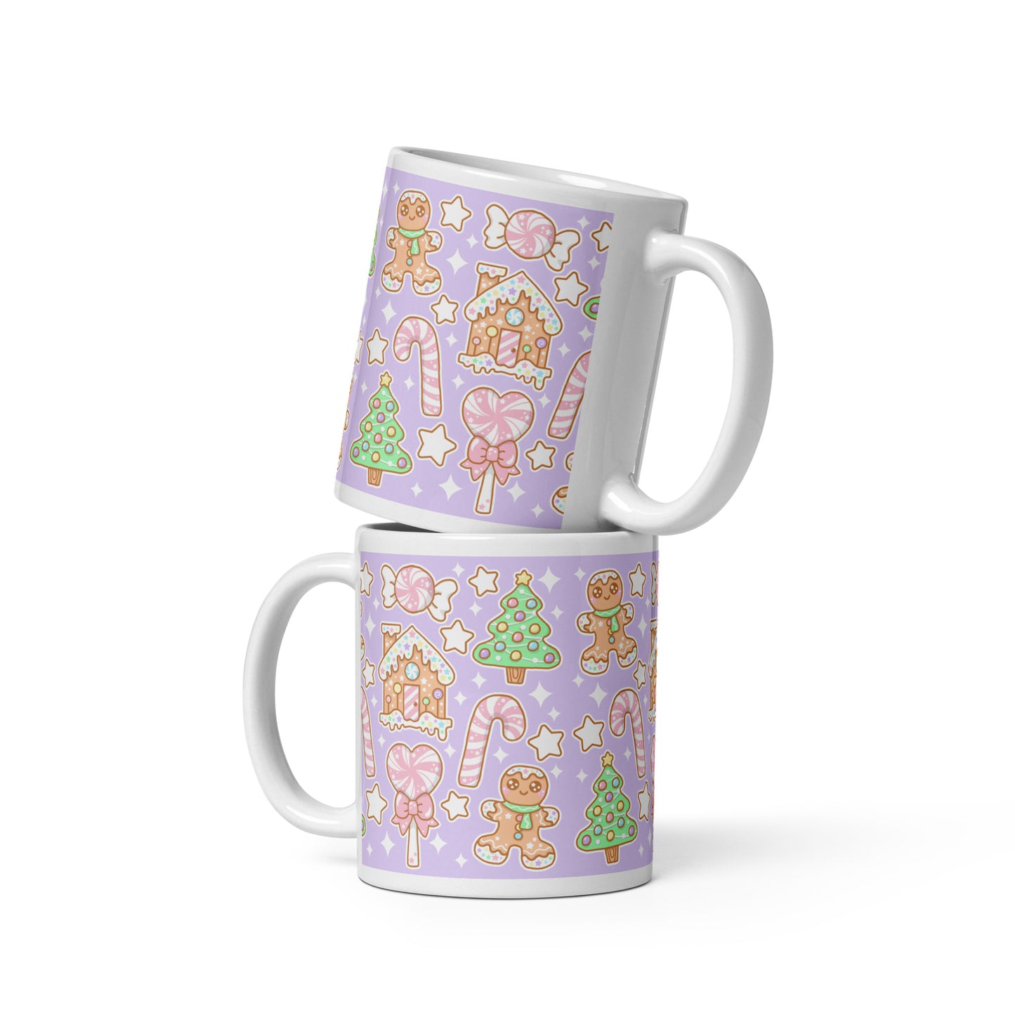 Kawaii Christmas White Glossy Mug (Sugar Plum)