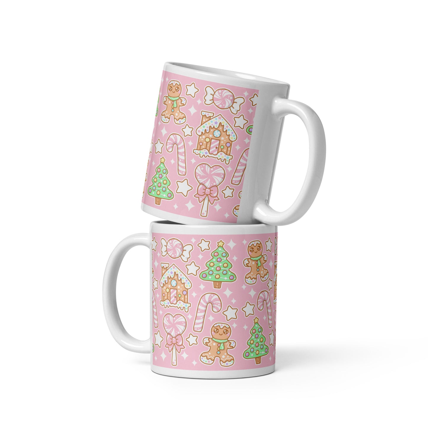 Kawaii Christmas White Glossy Mug (Strawberry Cream)