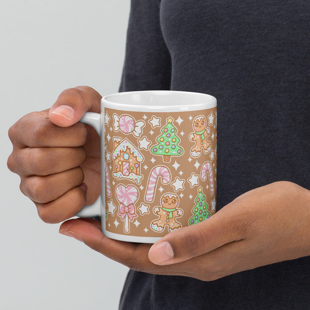 Kawaii Christmas White Glossy Mug (Coffee Latte)