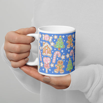 Kawaii Christmas White Glossy Mug (Blueberry Candy)