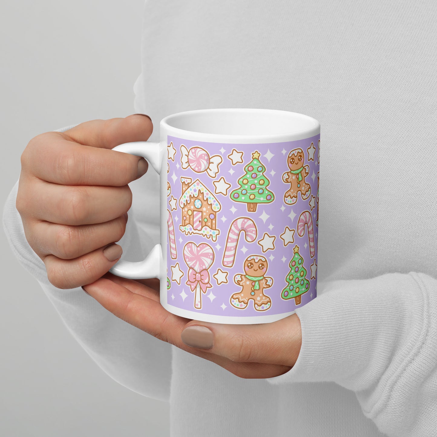 Kawaii Christmas White Glossy Mug (Sugar Plum)