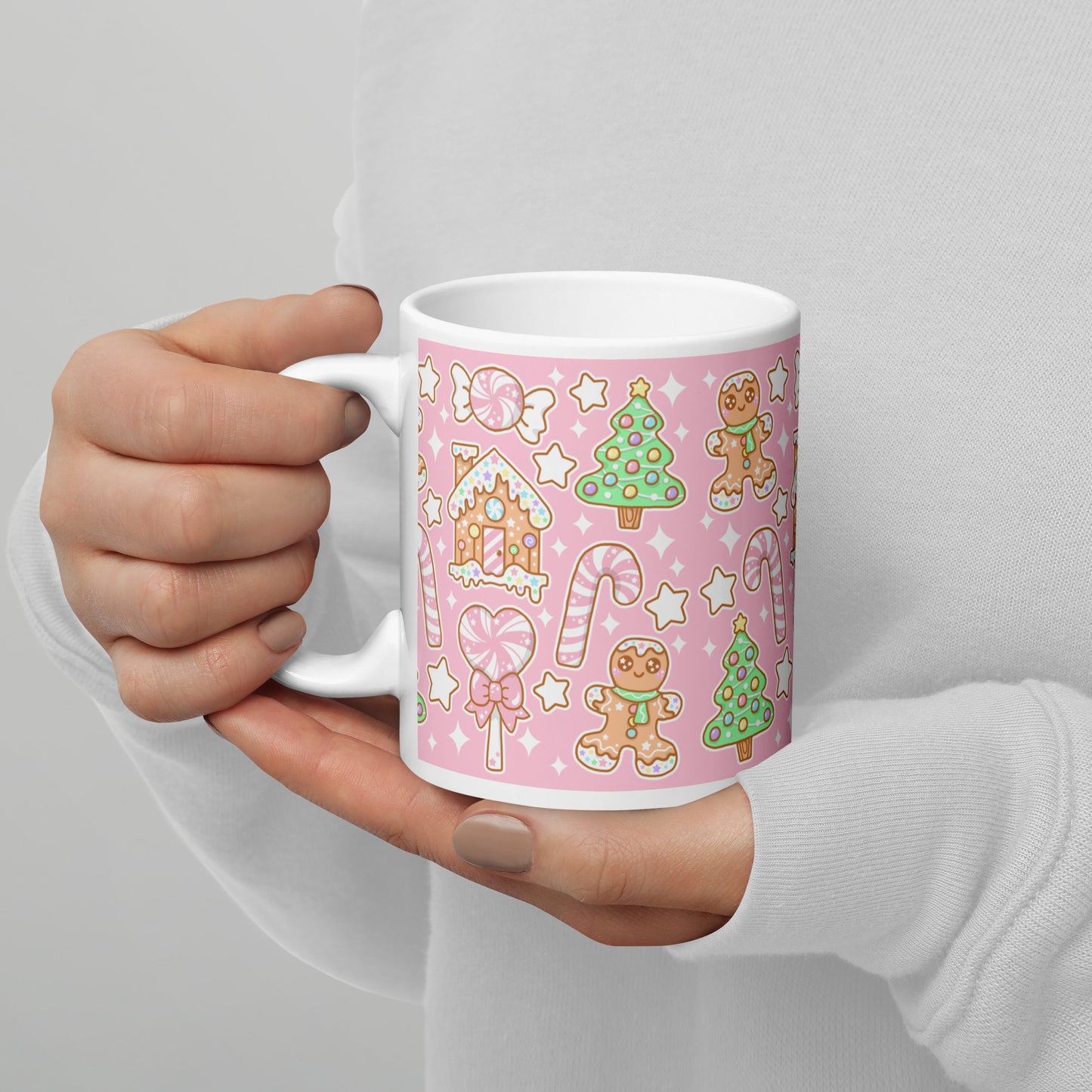 Kawaii Christmas White Glossy Mug (Strawberry Cream)
