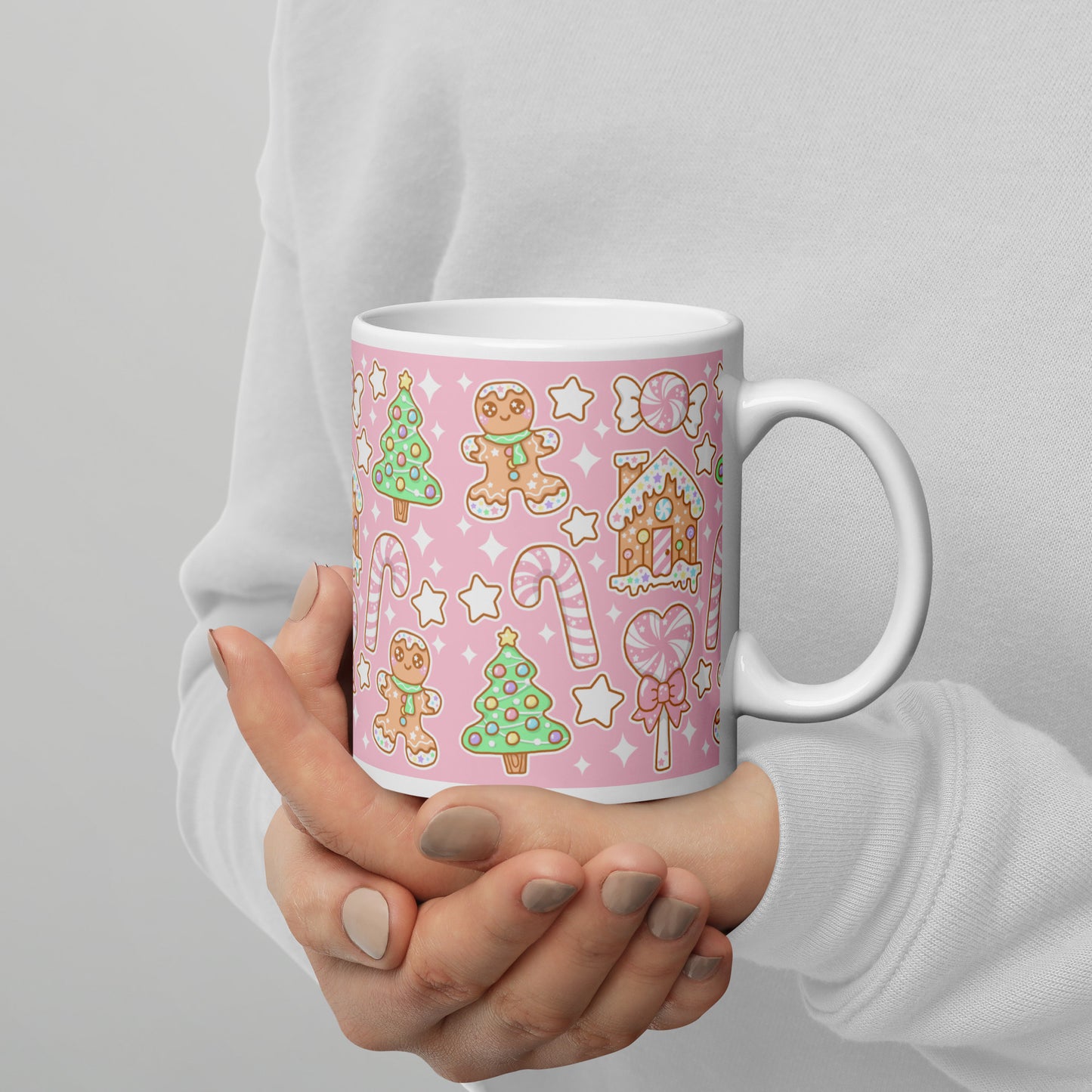Kawaii Christmas White Glossy Mug (Strawberry Cream)