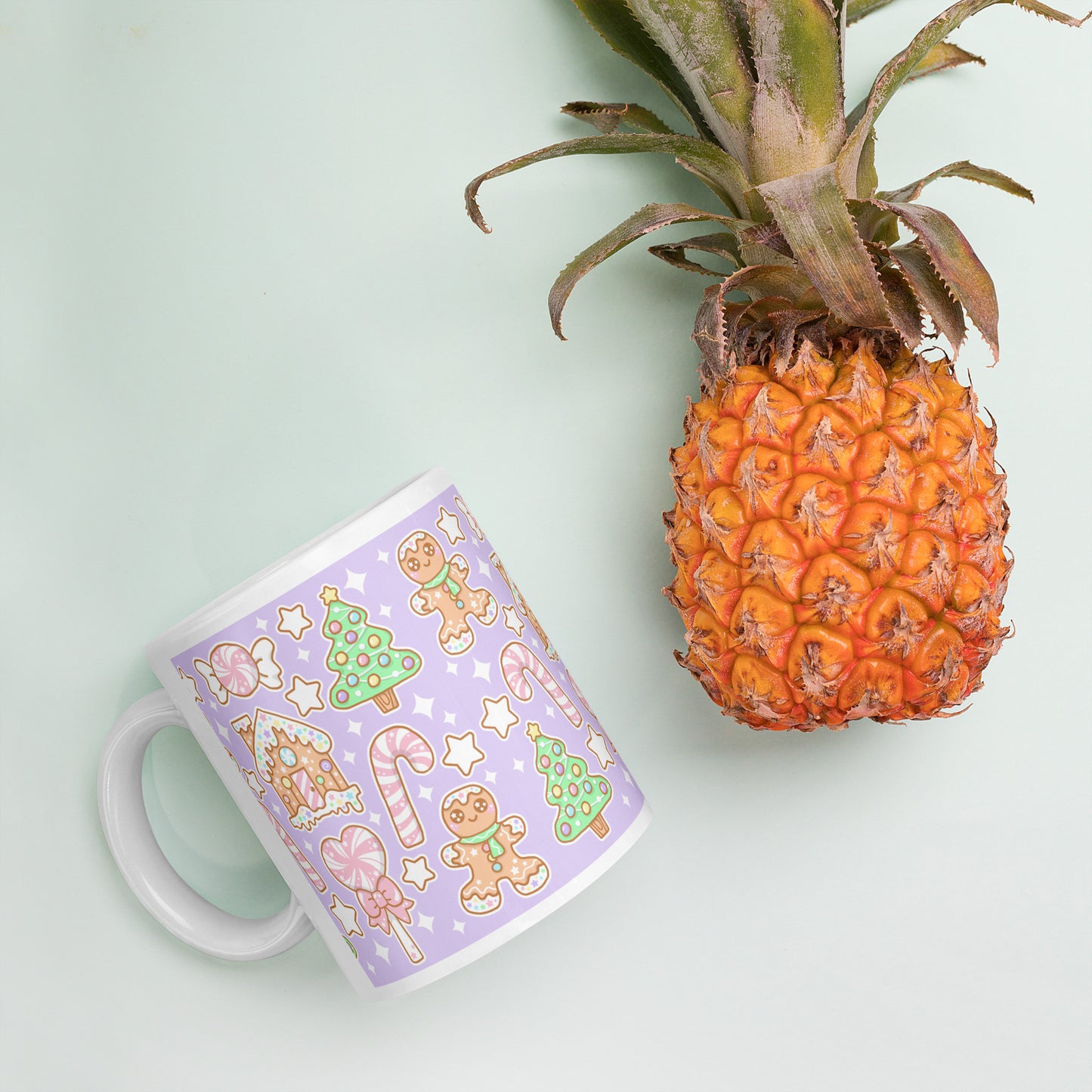 Kawaii Christmas White Glossy Mug (Sugar Plum)