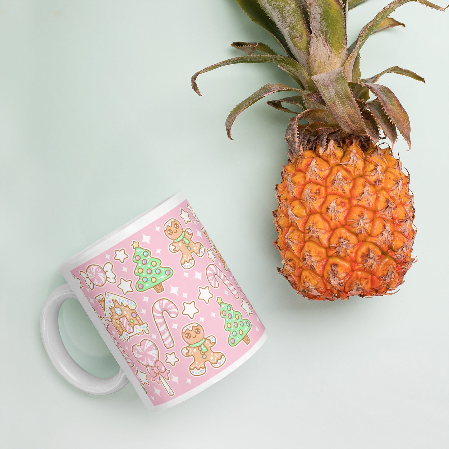 Kawaii Christmas White Glossy Mug (Strawberry Cream)