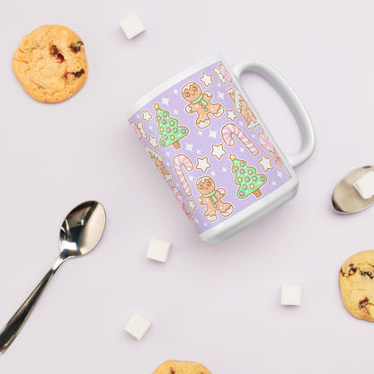 Kawaii Christmas White Glossy Mug (Sugar Plum)