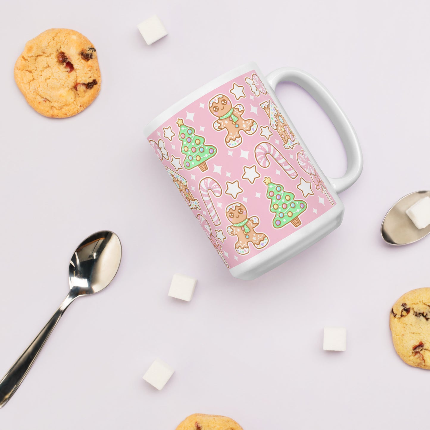 Kawaii Christmas White Glossy Mug (Strawberry Cream)