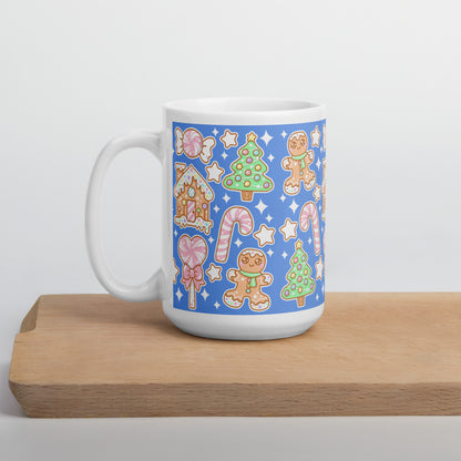 Kawaii Christmas White Glossy Mug (Blueberry Candy)