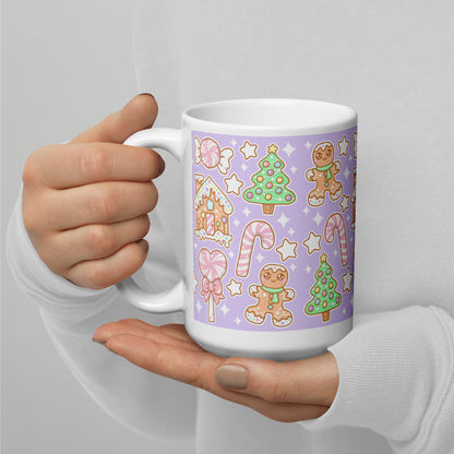 Kawaii Christmas White Glossy Mug (Sugar Plum)