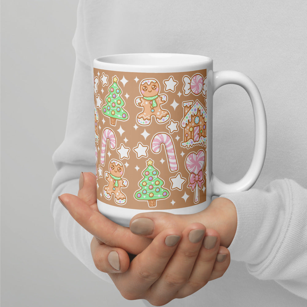 Kawaii Christmas White Glossy Mug (Coffee Latte)