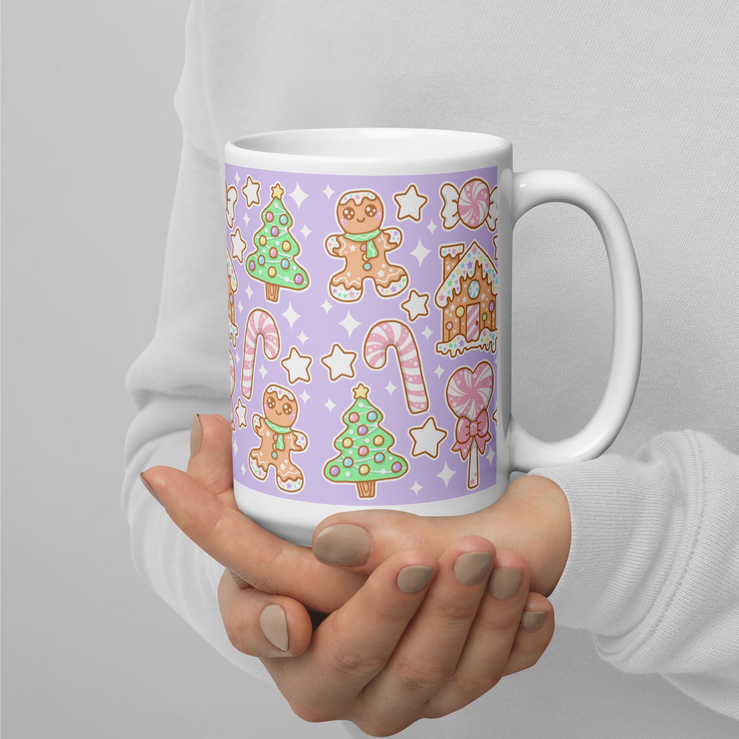Kawaii Christmas White Glossy Mug (Sugar Plum)