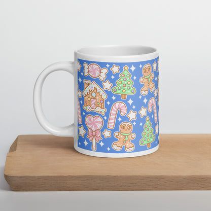 Kawaii Christmas White Glossy Mug (Blueberry Candy)