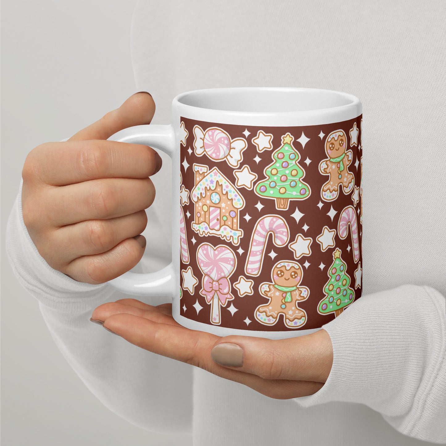 Kawaii Christmas White Glossy Mug (Chocolate Cocoa)