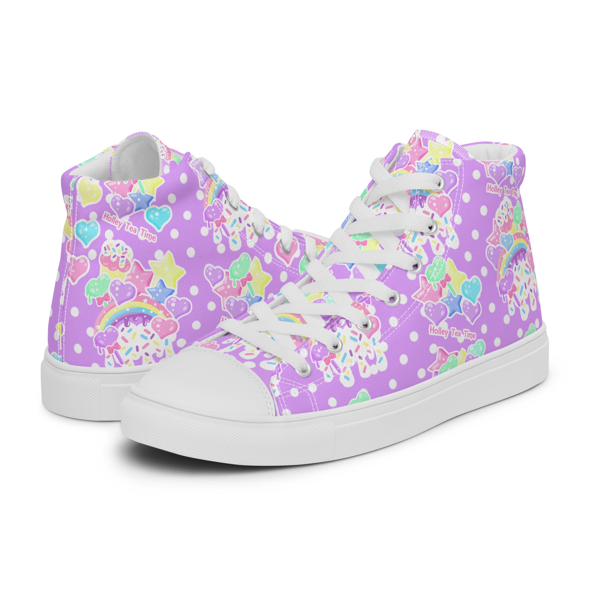 kawaii fashion harajuku purple lavender lilac  high top shoes polka dots rainbow candy sweets fairy kei decora kei yumekawaii