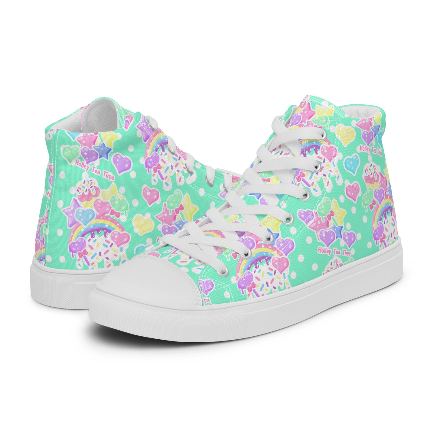kawaii fashion harajuku mint green high top shoes polka dots rainbow candy sweets fairy kei decora kei yumekawaii