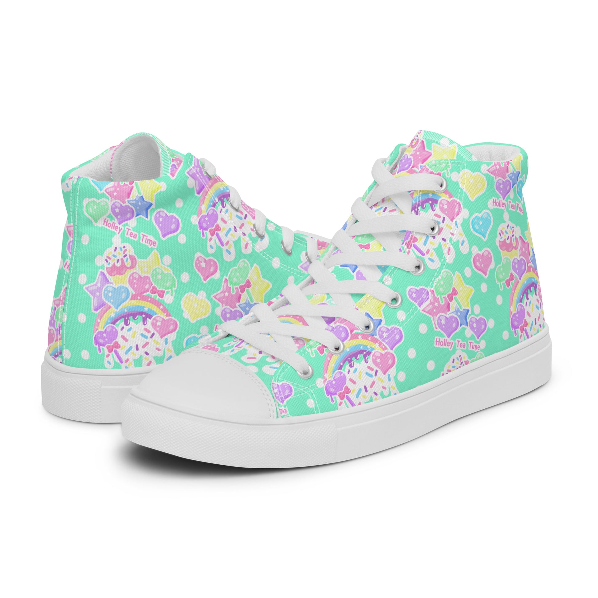 kawaii fashion harajuku mint green high top shoes polka dots rainbow candy sweets fairy kei decora kei yumekawaii