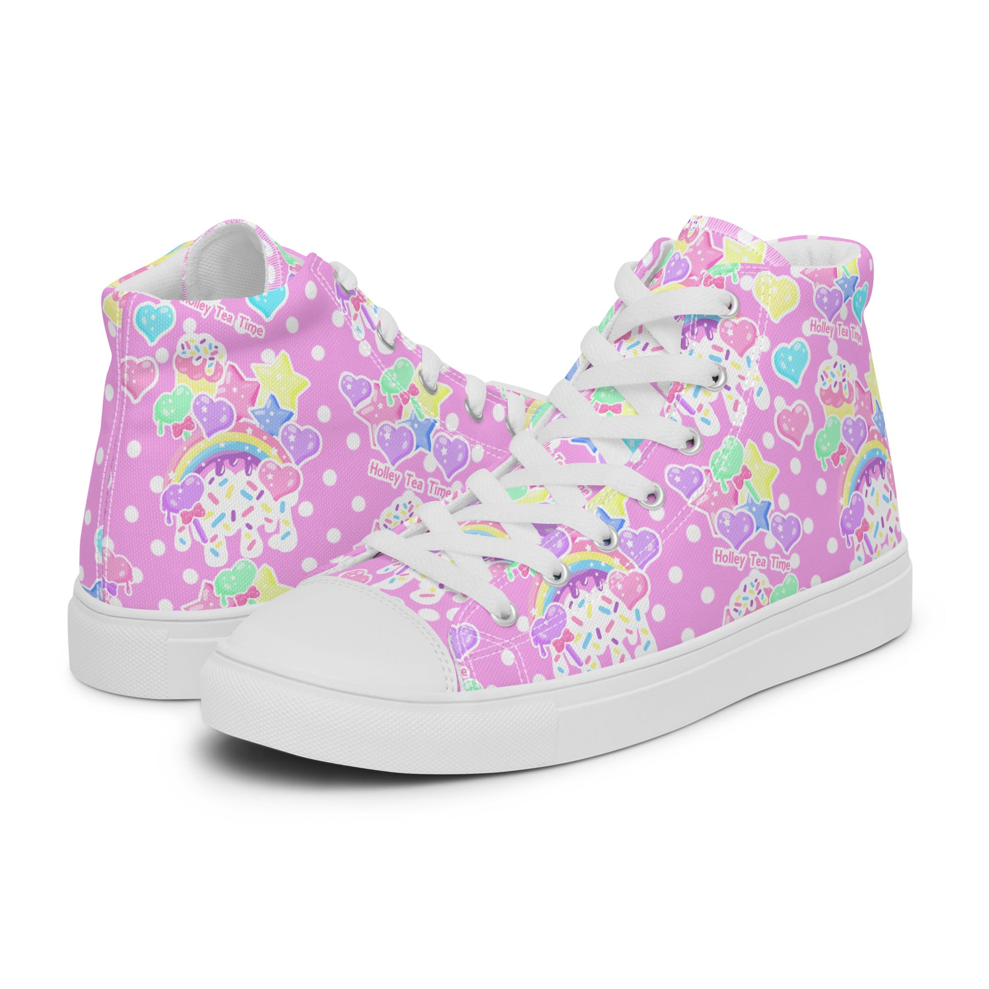 kawaii fashion harajuku pink high top shoes polka dots rainbow candy sweets fairy kei decora kei yumekawaii