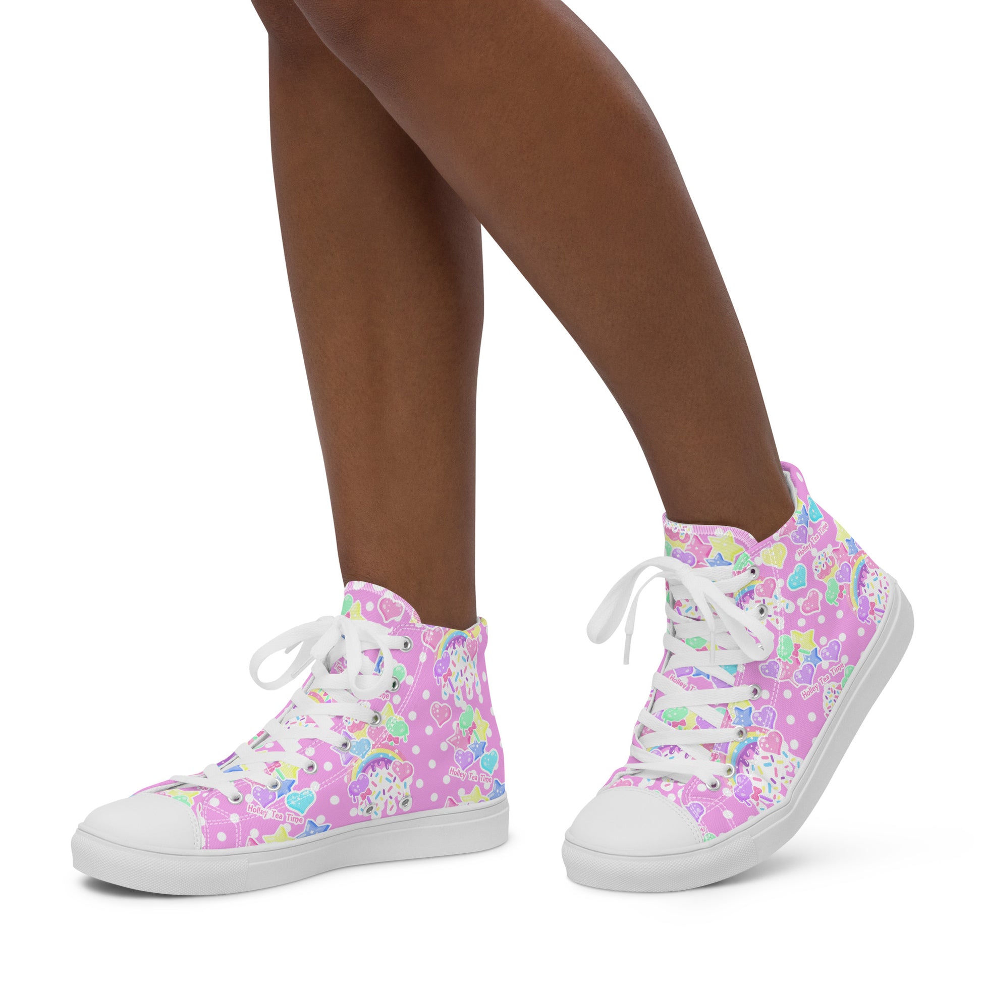 kawaii fashion harajuku pink high top shoes polka dots rainbow candy sweets fairy kei decora kei yumekawaii