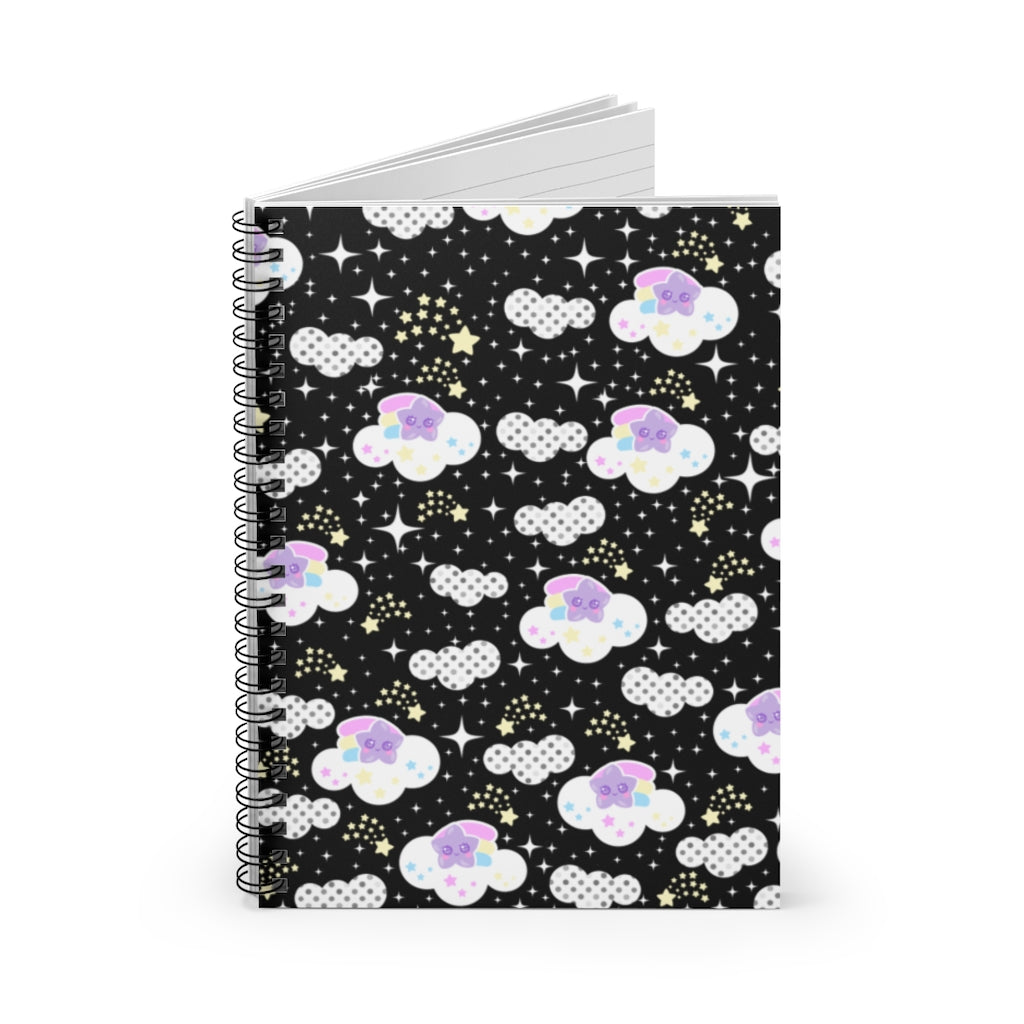 Shooting Star Clouds Black Spiral Notebook - Ruled Line