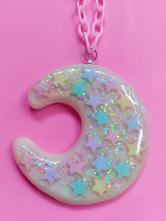GIANT MAGICAL MOON NECKLACE - PINK PLASTIC CHAIN