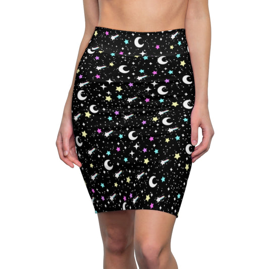 Starry Glitter Black Women's Pencil Skirt