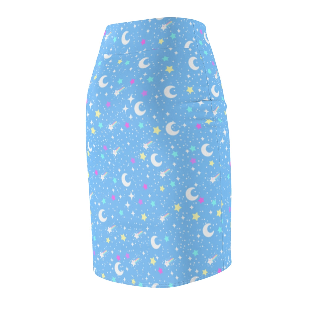 Starry Glitter Blue Women's Pencil Skirt