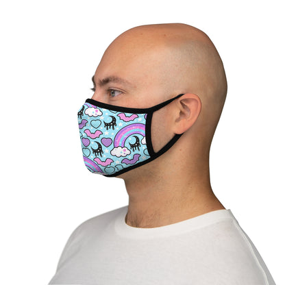 Rainbow Spooky Bats Blue Fitted Polyester Face Mask