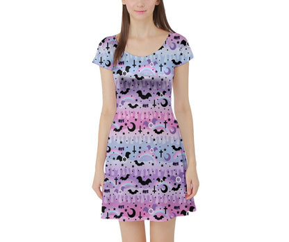 Dripping sky short sleeve skater dress [made to order]