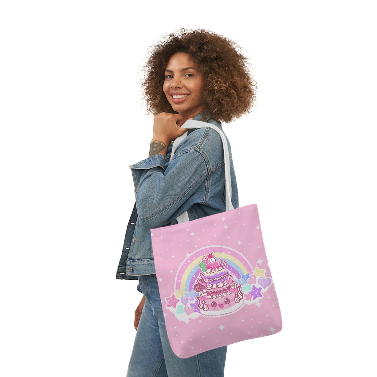 Kawaii Sparkle Cake Polyester Canvas Tote Bag