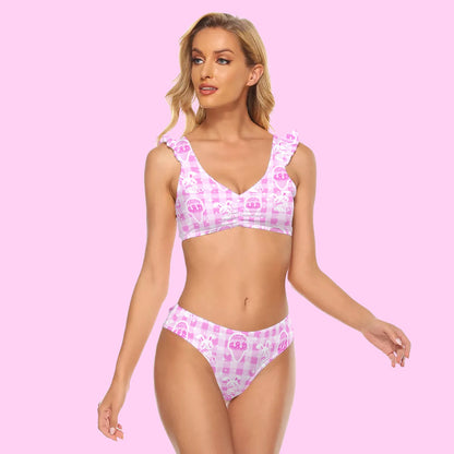 Sparkle Sweets Women's Bikini Swimsuit Set With Ruffle Cuff Top