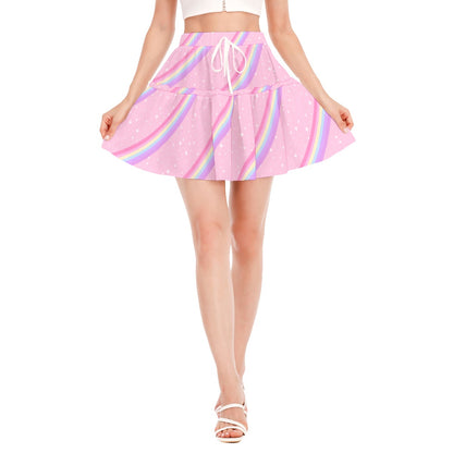 Kawaii Sparkle Cake Rainbow Beam Ruffled Mini Skirt