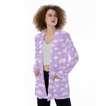 Dreamy Clouds Open Front Lightweight Cardigan With Pockets (Lilac)
