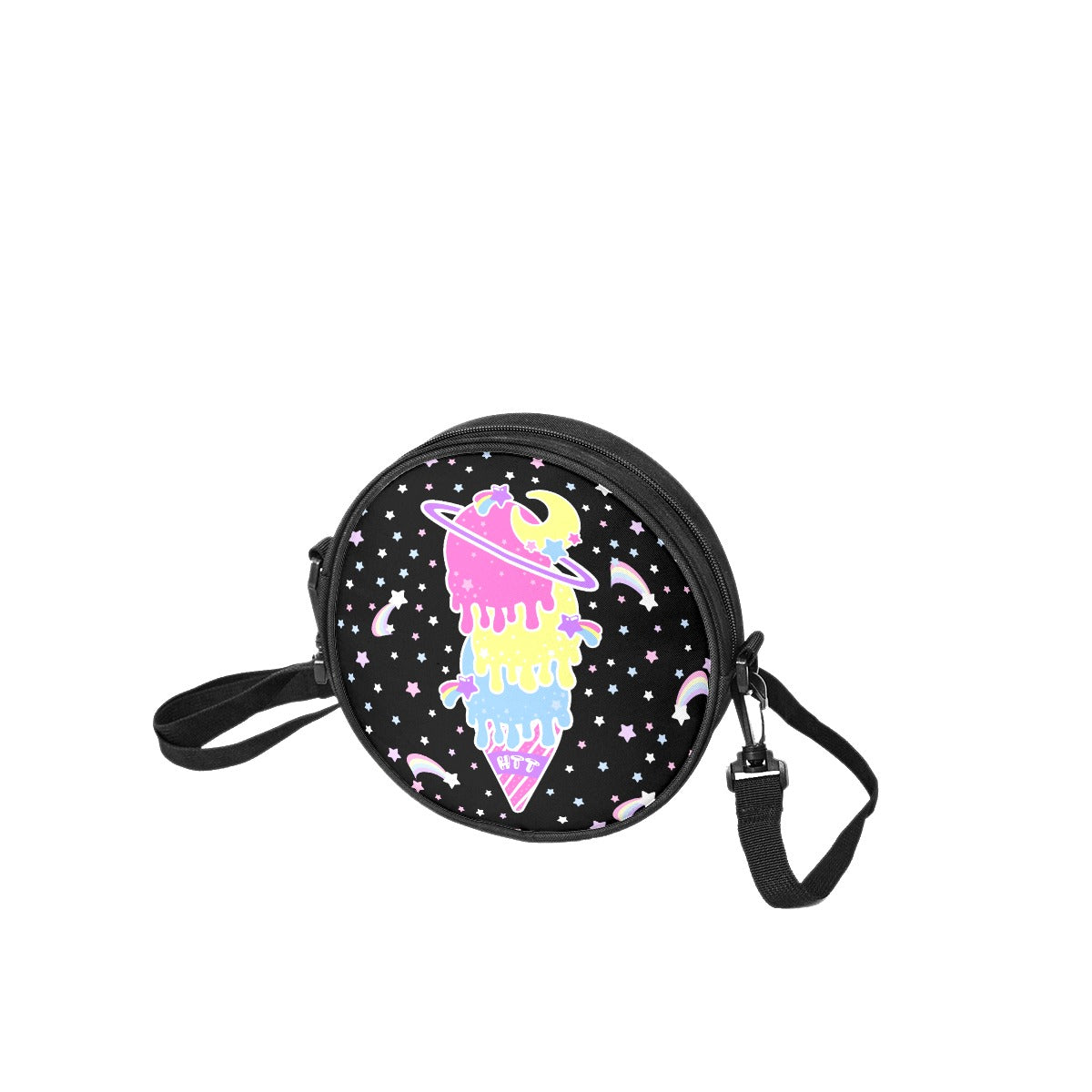 Cosmic Ice Cream Black Circle Crossbody Bag