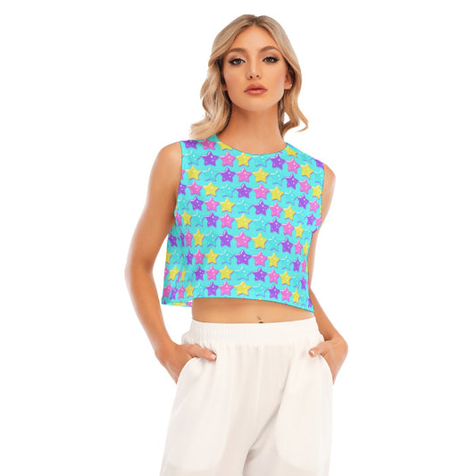 Electric Star Wave Blue Sleeveless Relaxed Fit Crop Top