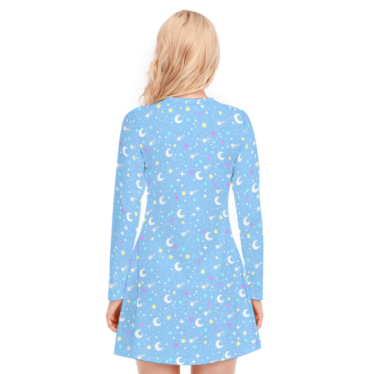 Starry Glitter Women's V-neck Long Sleeve Dress (Blue)