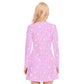 Starry Glitter Women's V-neck Long Sleeve Dress (Pink)