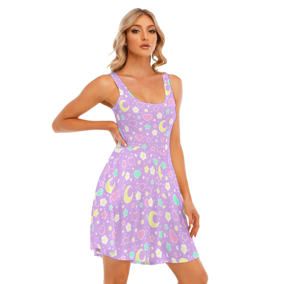 Magical Spring Purple Women's Skater Dress With Pockets