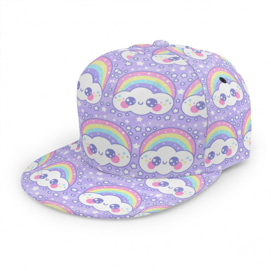 Happy Rainbow Cloud Purple Baseball Cap With Flat Brim