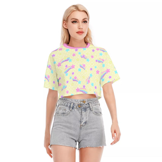 Starry Party Yellow Cotton Crop Top