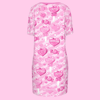 Candy Love Hearts (Pink Cutie) Women's T-shirt Dress
