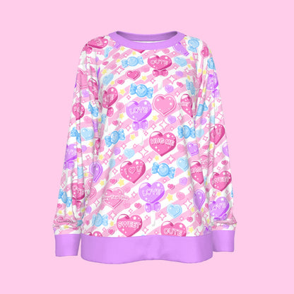 Candy Love Hearts (Colorful Cutie) Women's Round Neck Raglan Sleeve Sweatshirt