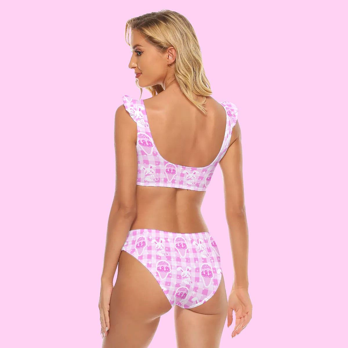 Sparkle Sweets Women's Bikini Swimsuit Set With Ruffle Cuff Top