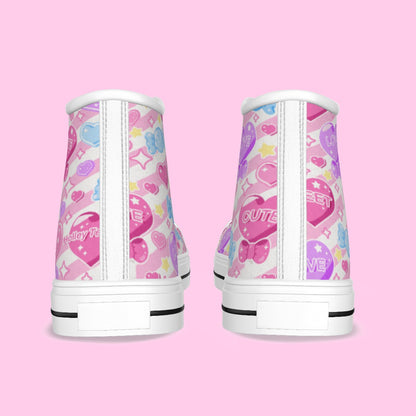 Candy Love Hearts (Colorful Cutie) Women's High Top Cutie Canvas Shoes