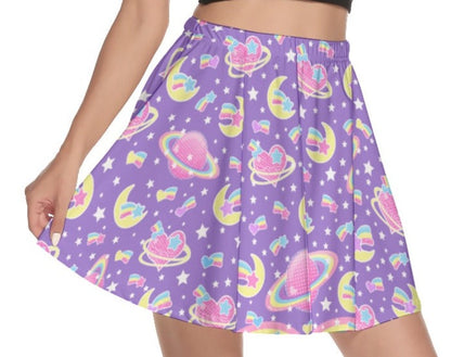 Saturn's Wish Purple Mini Skater Skirt