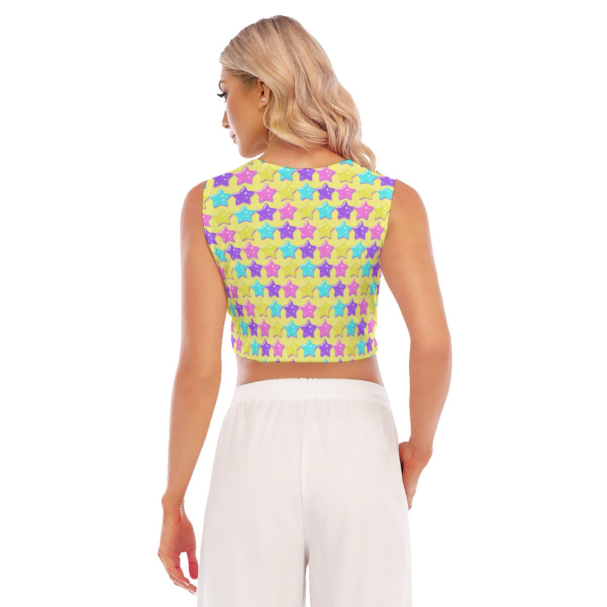 Electric Star Wave Yellow Sleeveless Relaxed Fit Crop Top